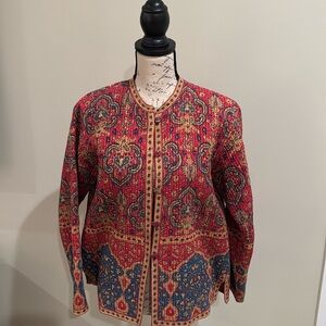 Orvis Womens S Quilted Jacket Red Blue Paisley Buttons Boho Lightweight Cotton